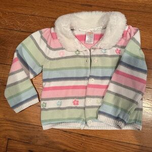 Gymboree Striped Pastel Cardigan with Faux Fur Collar